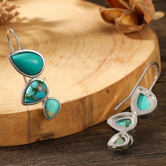 Turquoise stone silver vintage earrings - Picture 2 of 3